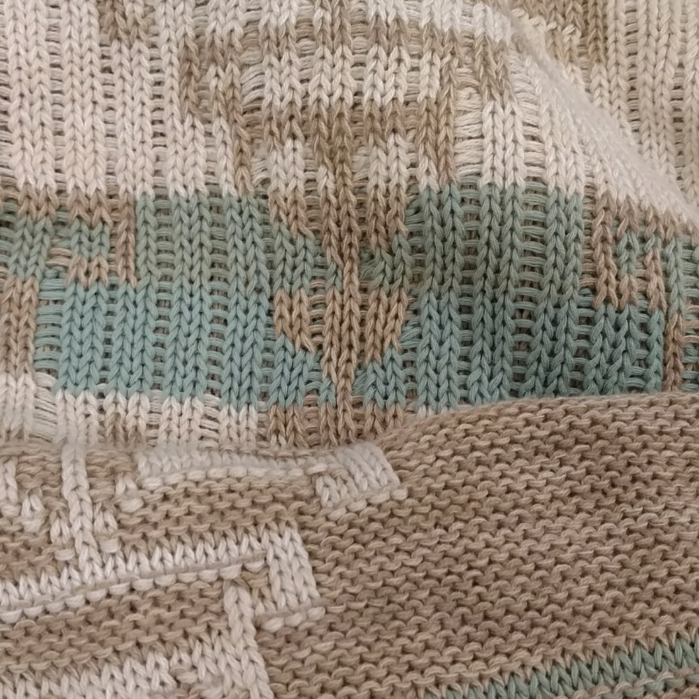 Soft Cotton Linen Blend Knit Sweater Native Neutral Tan & Soft Colors Turquoise - Picture 7 of 8